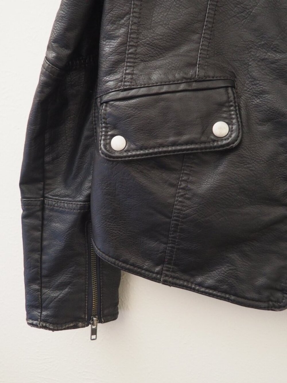 We The Free People Black Vegan Leather Monroe Moto Jacket sz M - Picture 7 of 10
